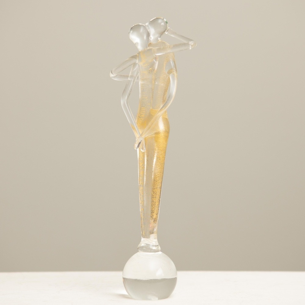 Murano Style Glass Art Romantic Embracing Couple Sculpture Modern Abstract Gold